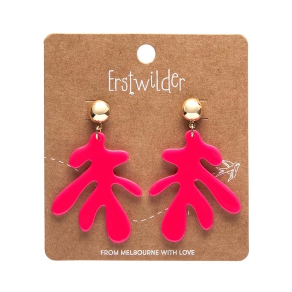 NWT Neon Pink Coral Drop Earrings By Erstwilder and Pete Cromer